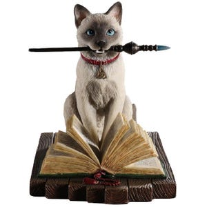 Wizard Cat Statue, Magic Figurine, Sorcerer Cat Decor, Marble Powder Collectible, Hand Painted Bibelot image 9