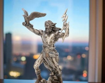 Zeus Greek Mythology Decorative Figurine with Lightning Symbol in 5.1×3.3×8.5 inch Statue