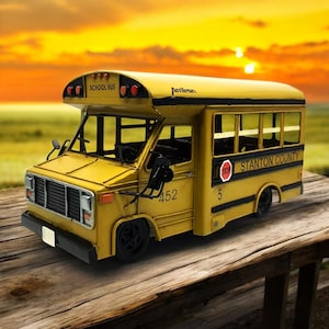 Antique Yellow School Vintage Bus - Handmade Metal Truck Model - Gift for Him Her - Housewarming Gift - Old Vehicle - Home Decor-Classic Car