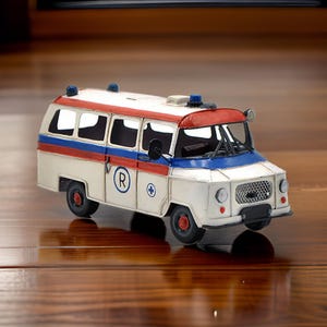 Vintage look tin ambulance - collectible tin cars-handmade gifts