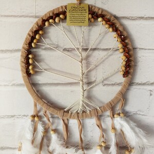 Beige Tree of Life Dream Catcher Hippie Wall Hanging Housewarming Gift Cozy Indian Home Decoration image 2