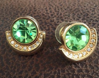 Boucles d’oreilles Swarovski, verre vert, percé, Sylvie Designer vente Vintage
