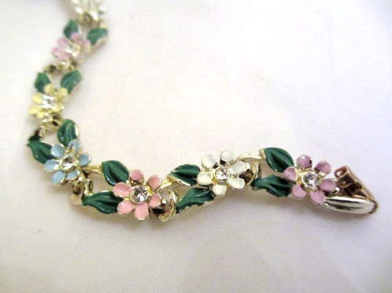Pink Enamel Bracelet with Earrings, Green, Yellow… - image 2