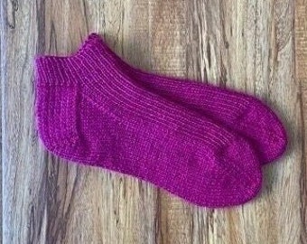 Hand Knit House Socks, Ankle Socks, Size M, Vivid Magenta