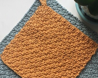 Hand Knit Cotton Dish Cloth - Harvest Gold