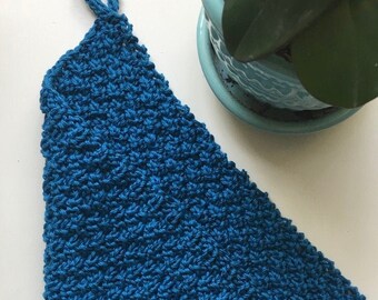 Hand Knit Cotton Kitchen Towel/Hand Towel - Aqua Blue