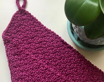 Hand Knit Cotton Kitchen Towel/Hand Towel - Fuchsia