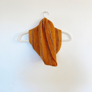Hand Knit Ribbed Cowl, Superwash Merino Wool, Size S, Orange with Autumn Stripes