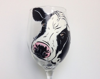 Cow Wine Glass - Cow Gift - Animal Lover - Cow Spot Decor - Farm Decor - Officer Wife Gift