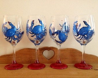 Crab Crabby Old Bay Maryland Bay Ocean Wine Glass