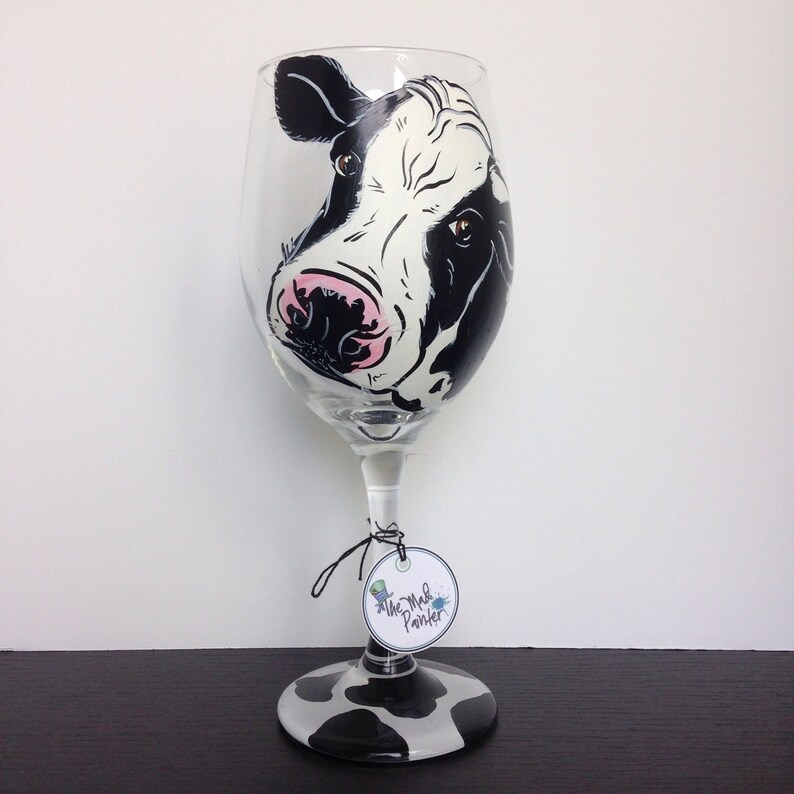 Cow Wine Glass Cow Gift Animal Lover Cow Spot Decor Etsy