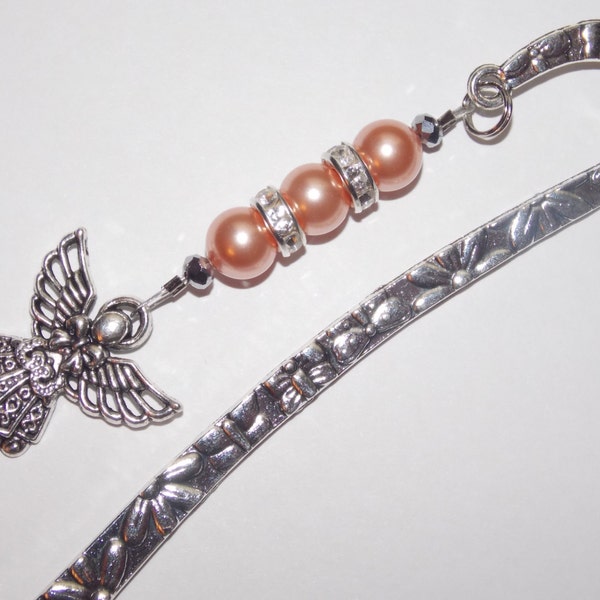 Peach Pearl Crystal Angel Bookmark