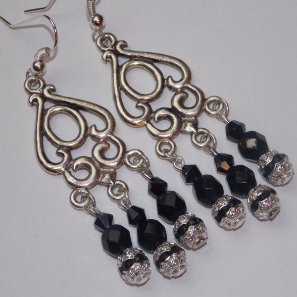 Black Crystal Chandelier Earrings