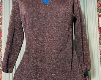 True Vintage 1970s Gold Lurex Evening / Party Top By Gainsboro - New Zealand- Size 10