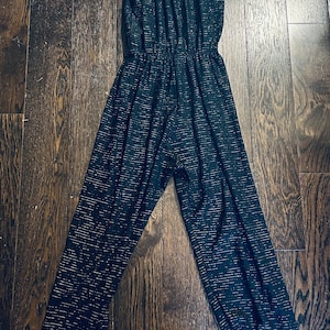 True Vintage 1970s Black / Lurex Playsuit / Jumpsuit  - David Bowie / Kate Bush look - size 10