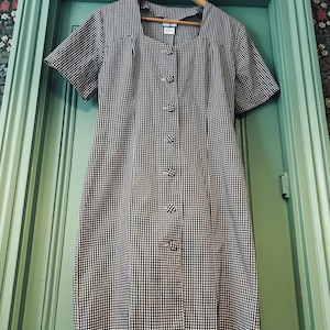 Striking True Vintage 1980s Black / White Gingham Summer Dress - Size 12 / 14 UK