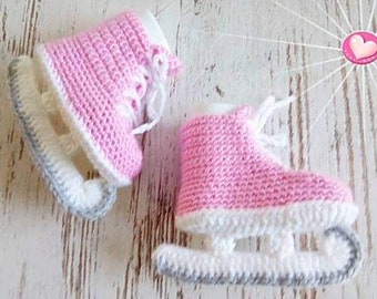 Baby Schlittschuhe gehäkelt rosa Mädchen