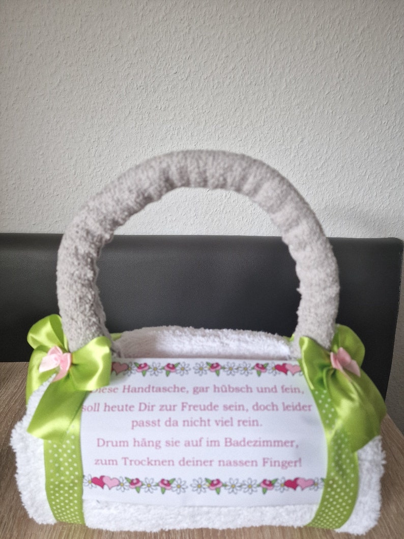 Geschenk für Frauen Muttertag Valentinstag Handtasche aus Handtücher mit nettem Spruch Bild 1