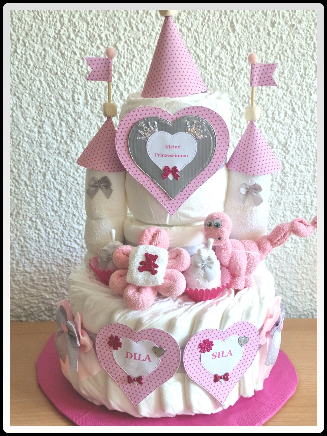 Diaper Cake Twins Diaper Lock Pink for Girls Personalized With Etsy