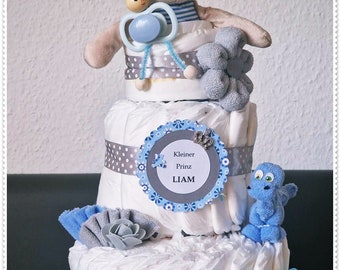 Diaper cake boy blue with bear and pacifier