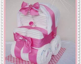 Windeltorte Mädchen rosa XXL Kinderwagen