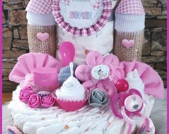 Diaper cake girl pink diaper lock with pacifier