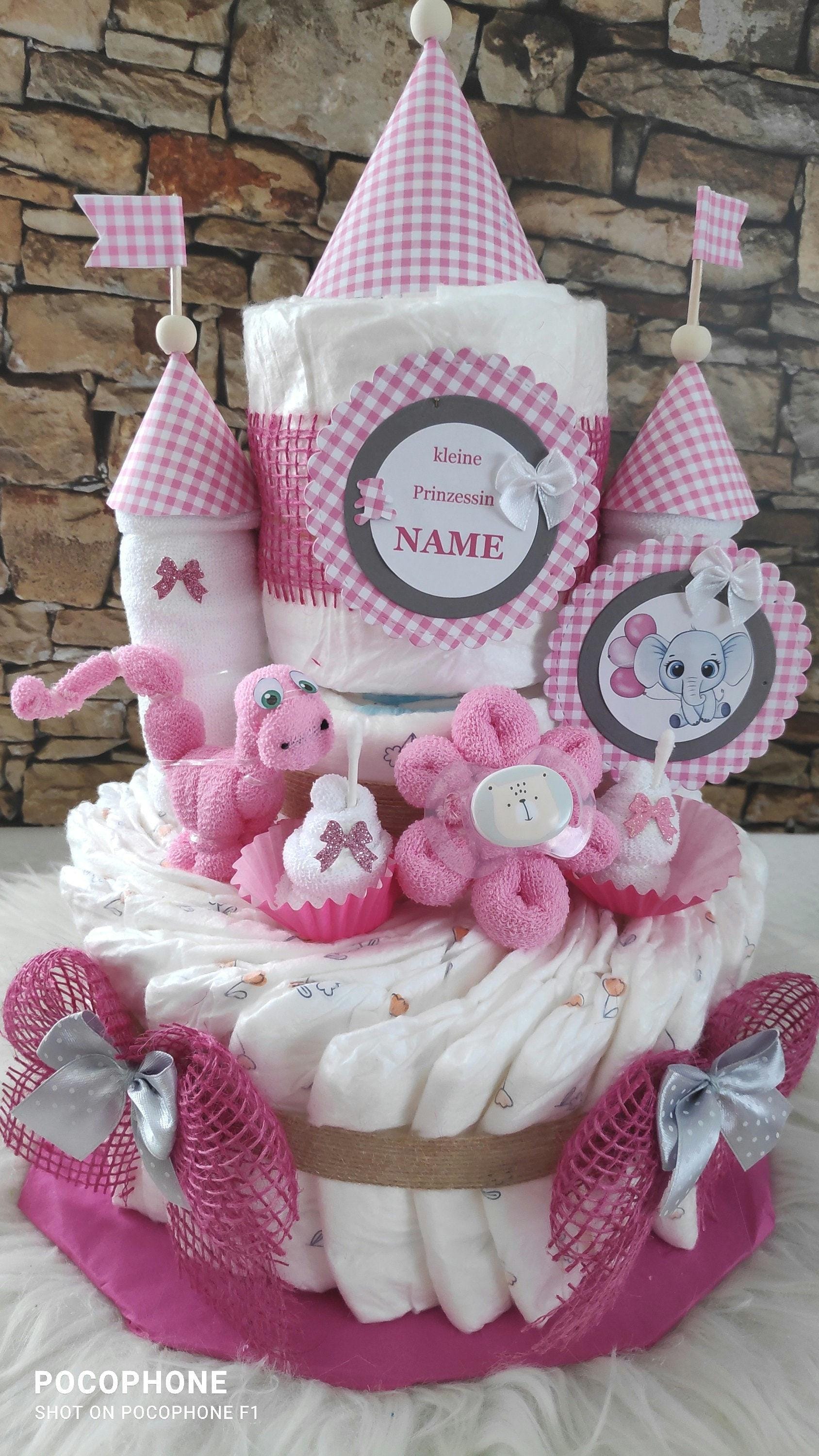 Diaper cake pink girl diaper castle personalized
