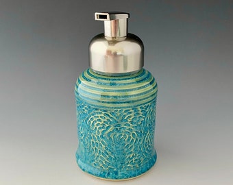 Ready to Ship Handmade Carved Ceramic Foaming Soap Dispenser by NorthWind Pottery
