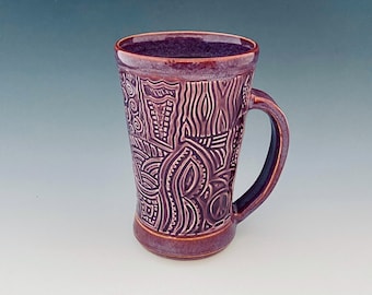 Ready to Ship Ceramic Carved Mug/Stein/Cup Wheel-thrown by NorthWind Pottery