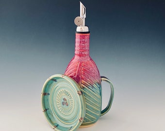 Handmade Pottery Ceramic Olive Oil Decanter, Oil Bottle, Oil Cruet, Oil Dispenser Wheel-thrown by NorthWind Pottery