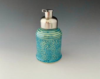 Ready to Ship Handmade Carved Ceramic Foaming Soap Dispenser by NorthWind Pottery