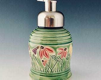 Ceramic Pump Dispenser for Foaming Soap by NorthWind Pottery One of a Kind Handmade Pottery Ceramic