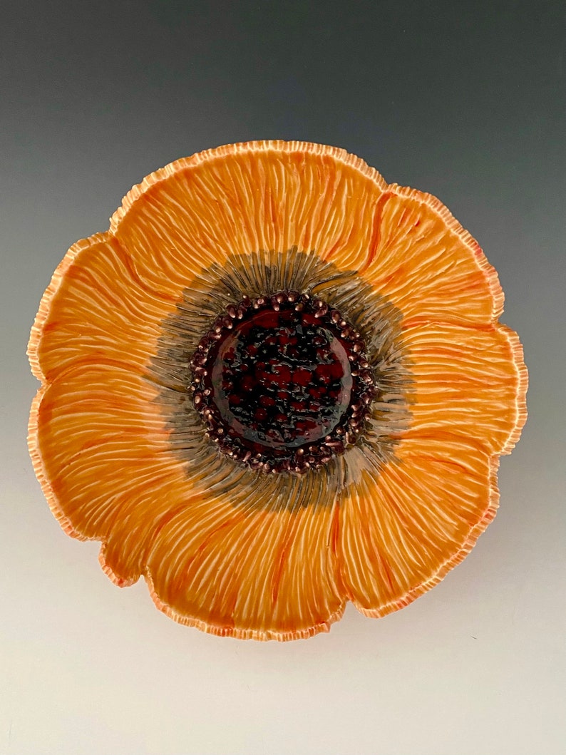 Handmade Carved Poppy Wall Flower by NorthWind Pottery image 10