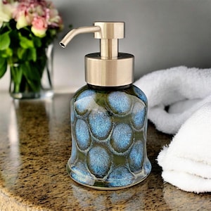 Ready to Ship Handmade Carved Ceramic Foaming Soap Dispenser by NorthWind Pottery