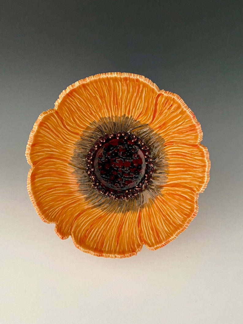 Handmade Carved Poppy Wall Flower by NorthWind Pottery image 9