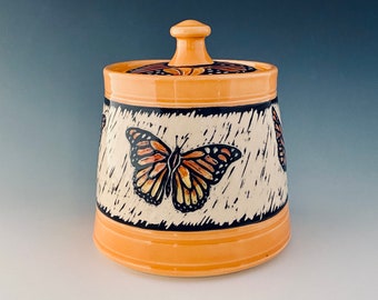 Monarch Butterfly Handmade Jar/Canister Ready to Ship by NorthWind Pottery