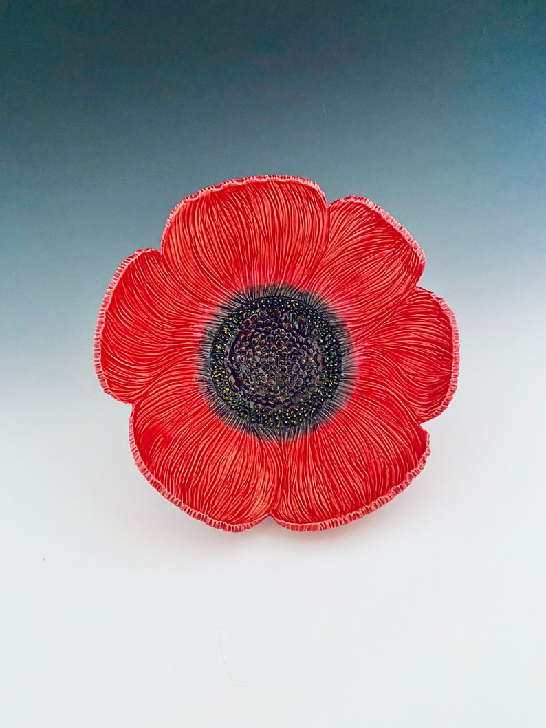 Handmade Carved Poppy Wall Flower by NorthWind Pottery image 4