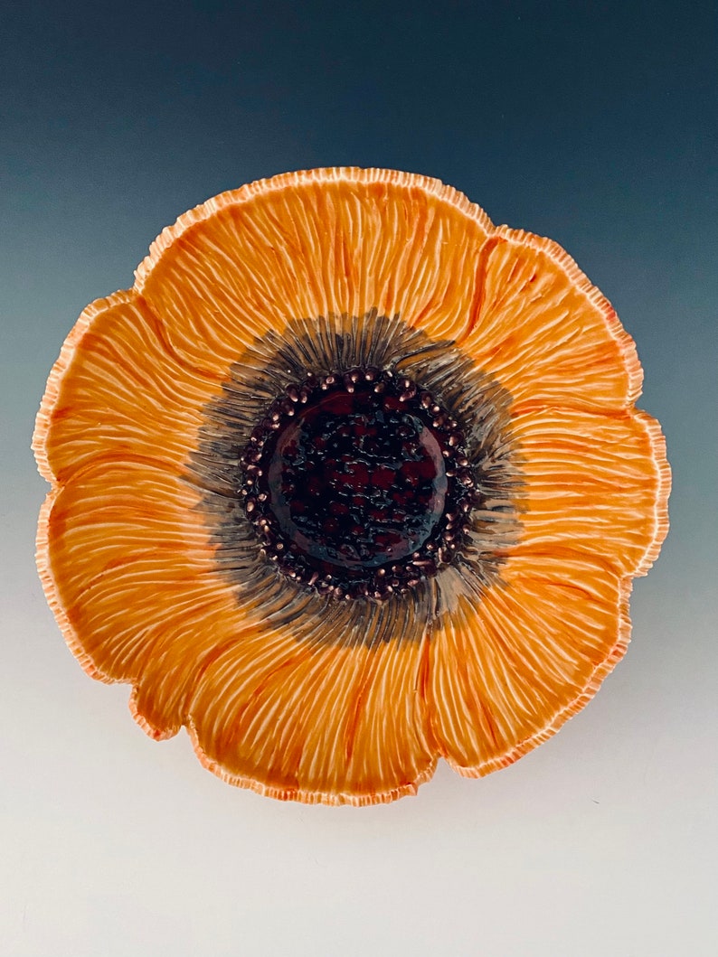 Handmade Carved Poppy Wall Flower by NorthWind Pottery image 2