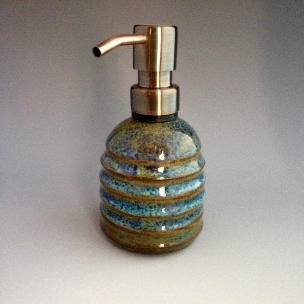 One of a Kind Handmade Carved Ceramic Pump Dispenser for Soap or Lotion by NorthWind Pottery