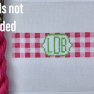Gingham Needlepoint 4 inch key fob canvas- pink