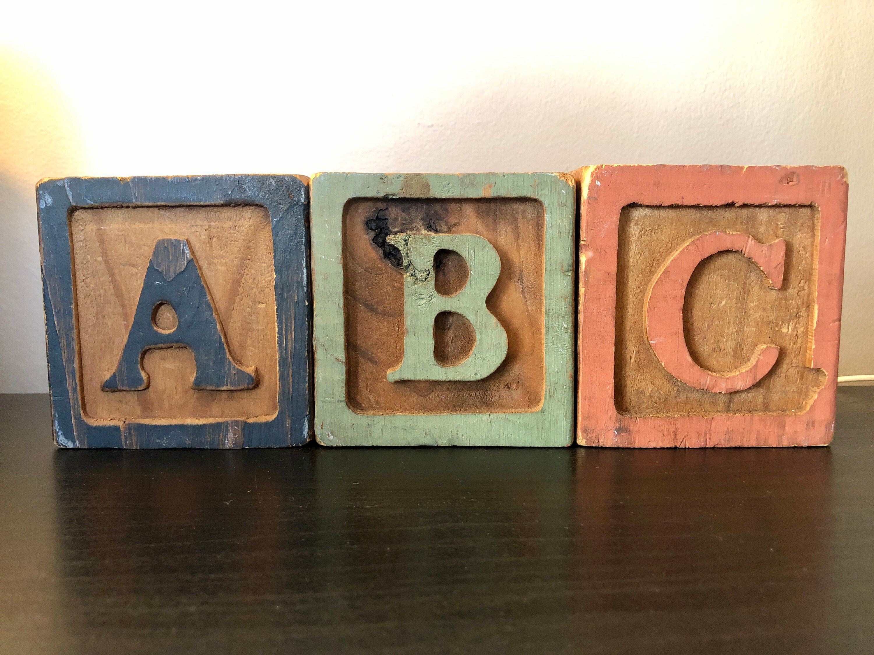Vintage Rustic ABC Wood Block Nursery Decor Etsy