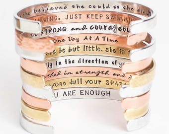 Inspirational Bracelet, Confidence Cuffs™ Hand Stamped Secret Message Bracelets, Inspirational Jewelry, Quote Jewelry Friend Gift