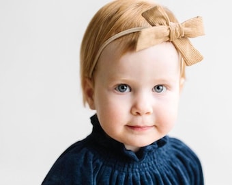 Beige Corduroy Hair Bow, Corduroy Beige Hair Bow, Baby Girl Headband, Baby Shower Gift