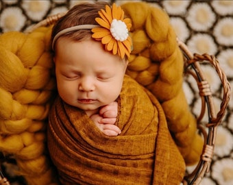 Mustard Felt Flower Headband, Mustard Flower Headband, Baby Hair Accessory