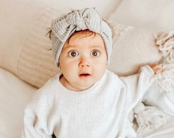 Gray Waffle Head Wrap, Baby Head Wrap, Baby Girl Headband, Gray Headband