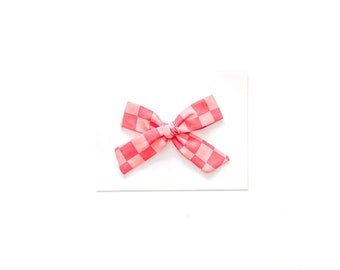 Pink Checkered Hair Bow, Pink Check Hair Bow, Pink Checkered Headband