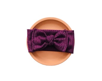 Purple Waffle Knit Baby Headband: Tie-On Head Wrap
