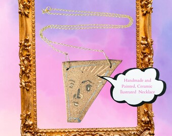 Solguden - Abstrakt illustrerat keramiskt halsband