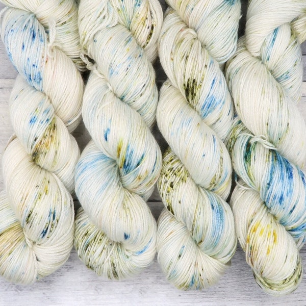 Wormtail - (Silk Sock 50/50 SW Merino/Silk, variegated) - speckled greens, golds and blue