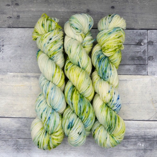 Gillywater (Worsted Merino, variegated) - speckled blue and chartreuse